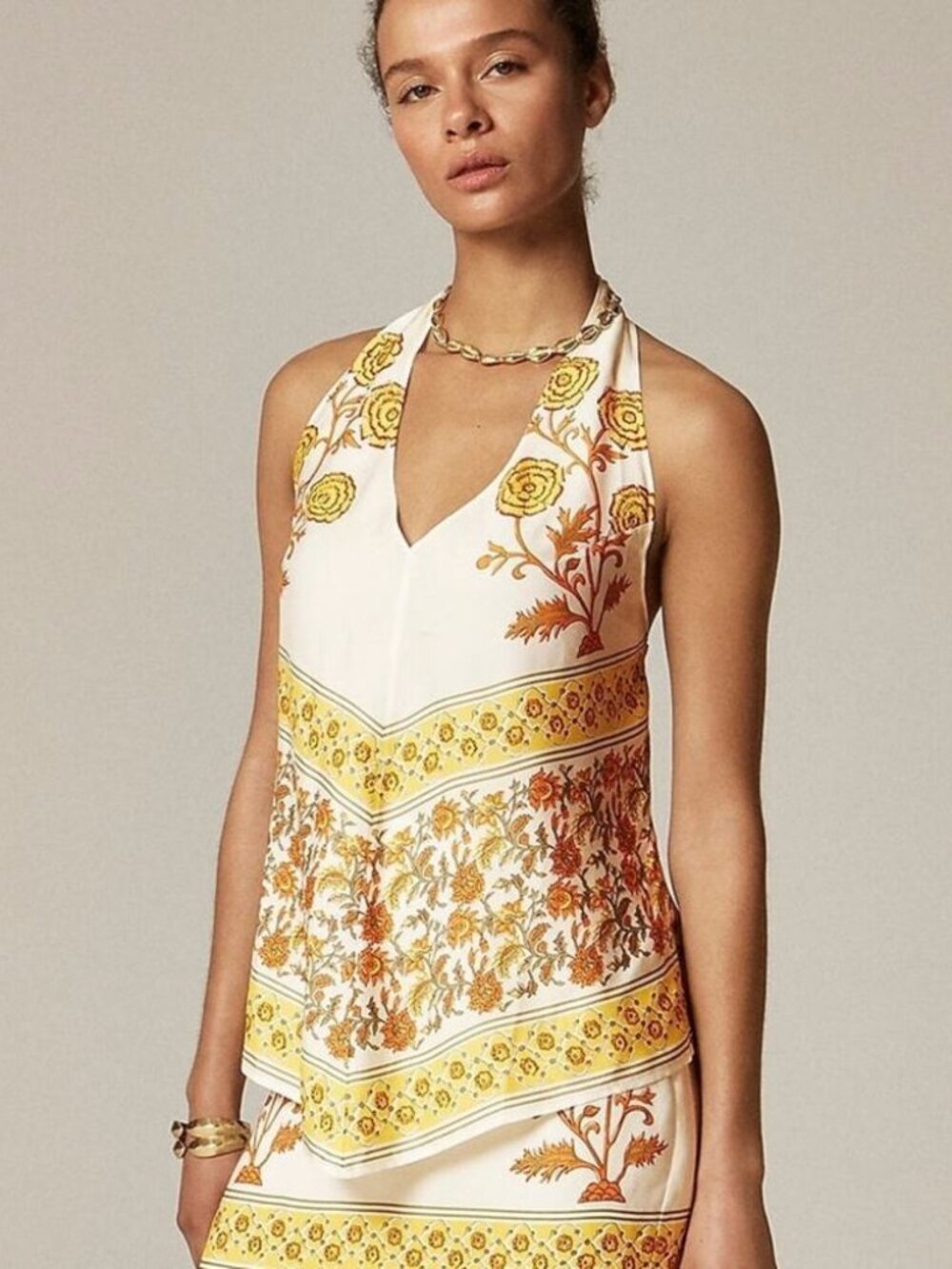 NWT J.Crew Open-back halter top in sunset rose block print